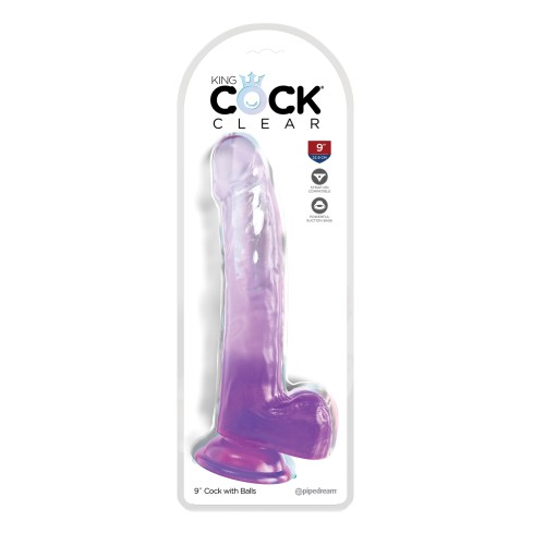 King Cock Clear 9" Cock with Balls - Purple