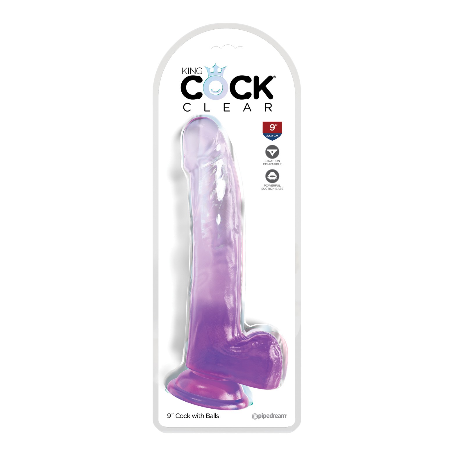 King Cock Clear 9" Cock with Balls - Purple