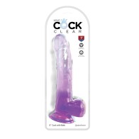 King Cock Clear 9" Cock with Balls - Purple