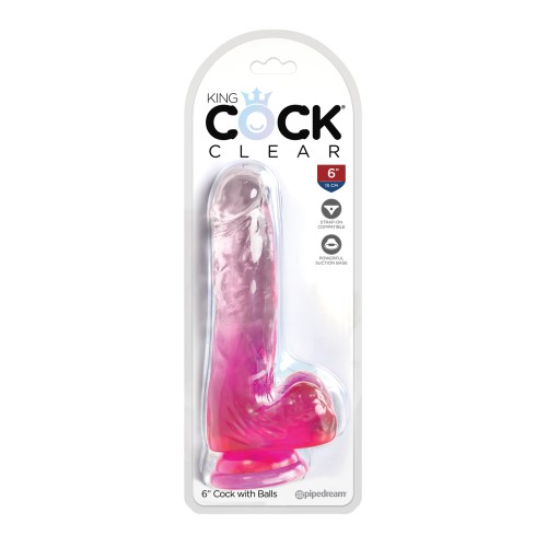 King Cock Clear 6 Inch Dong with Balls Pink