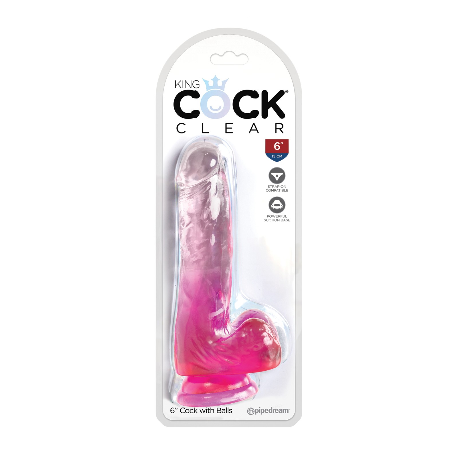 King Cock Clear 6 Inch Dong with Balls Pink