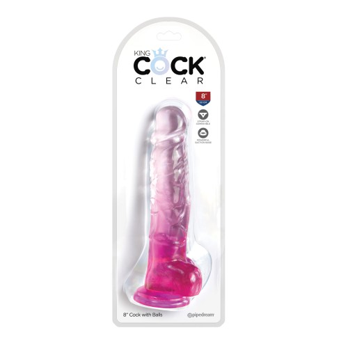 King Cock Clear 8" Realistic Dildo with Balls Pink