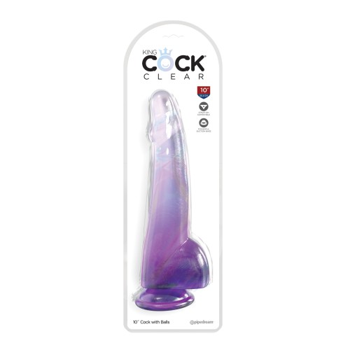 King Cock Clear 10 Inch Cock with Balls Purple