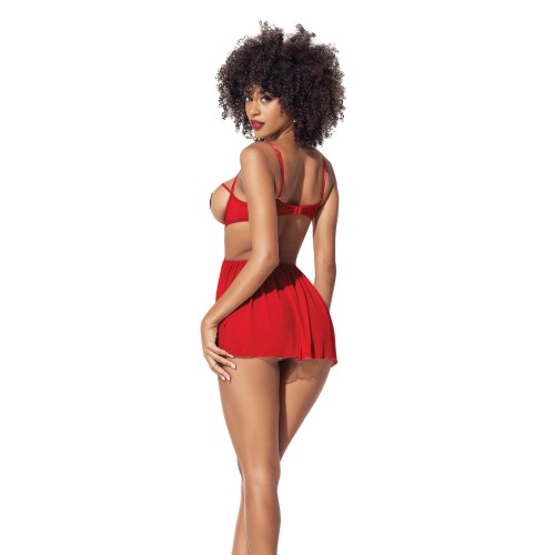 Heart Open Cup Babydoll & G-String - Red