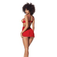 Heart Open Cup Babydoll & G-String - Red