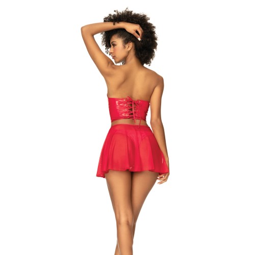 Wet Look Two In One Babydoll Red XL