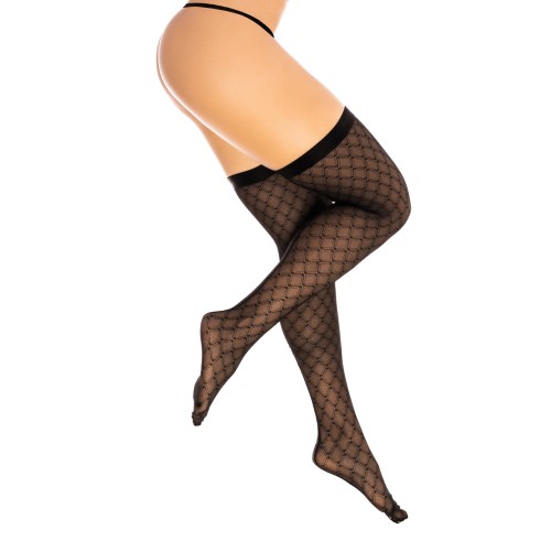 Diamond Mesh Thigh Highs Black