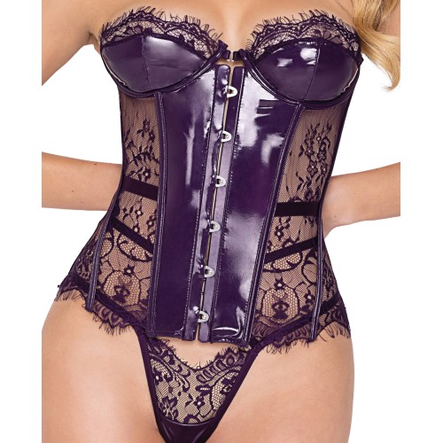 Sugar Plum Bustier Set with Eyelash Lace and Faux Leather