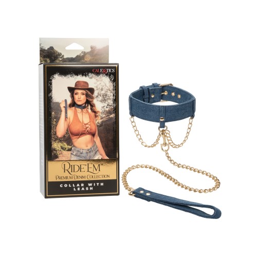 Ride Em Premium Denim Collection Collar with Leash