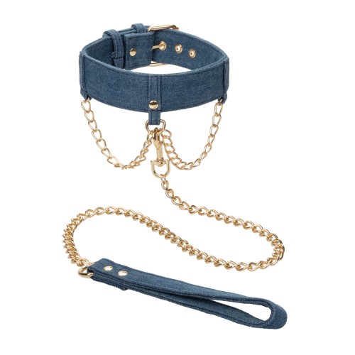 Ride Em Premium Denim Collection Collar with Leash