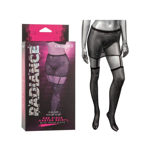 Radiance Plus Size Garter Skirt with Thigh Highs Black