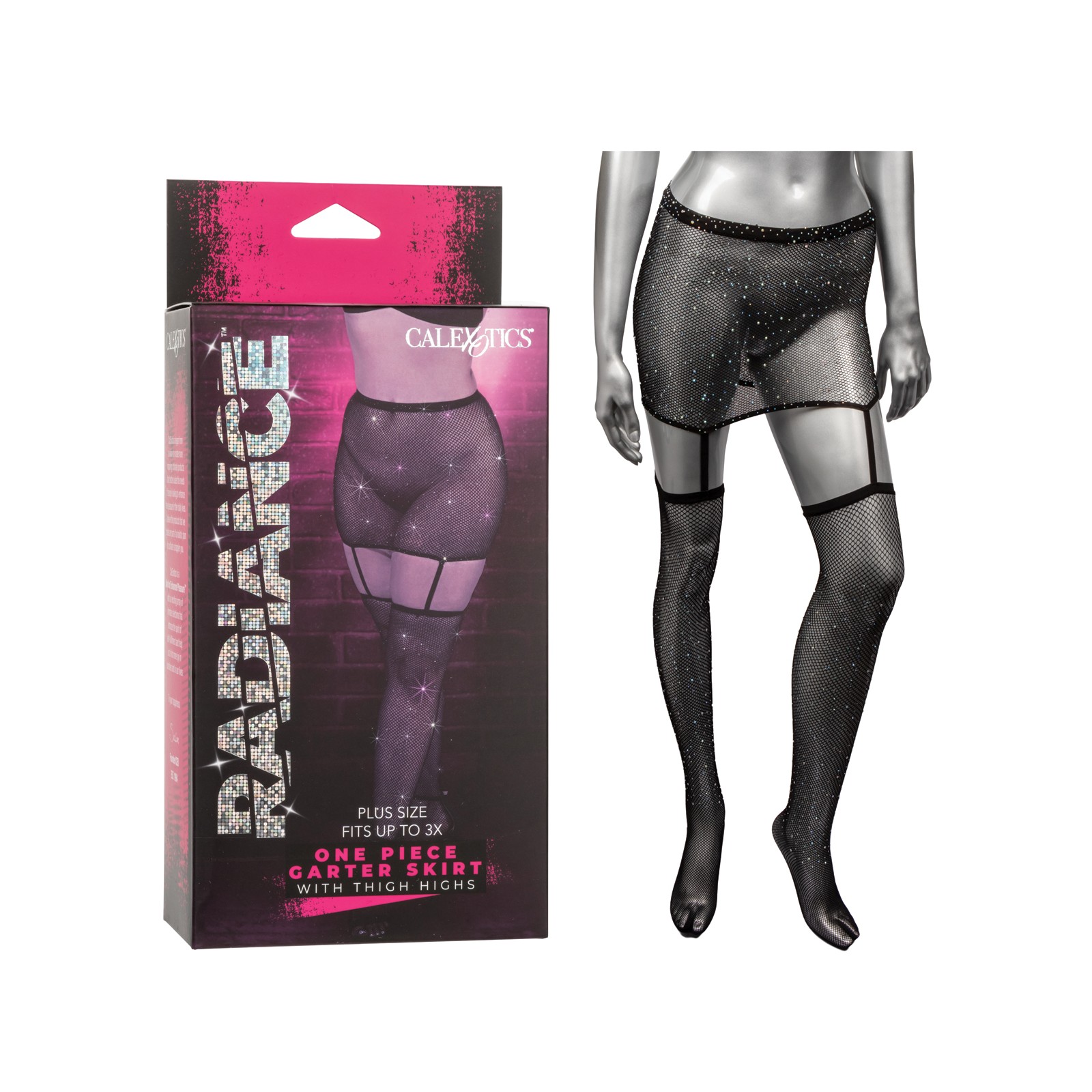 Radiance Plus Size Garter Skirt with Thigh Highs Black