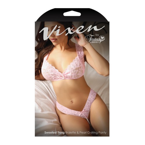 Vixen Sweetest Thing Lace Bralette & Pearl G-String Panty Light Pink L/XL