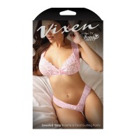 Conjunto Bralette de Encaje y Panty de Perlas Vixen Sweetest Thing Rosa Claro L/XL