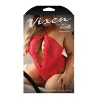 Vixen Crotchless Lace Teddy with Open Back in Red