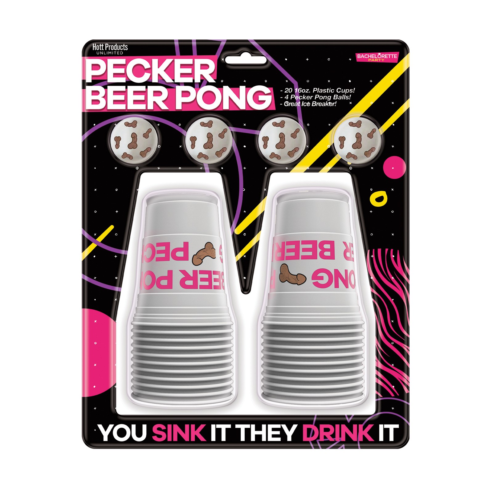 Pelotas de Beer Pong Pecker - Paquete de 4