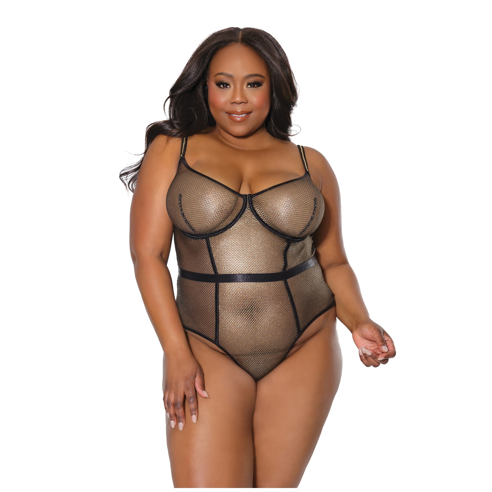 Holiday Metallic Fishnet Teddy