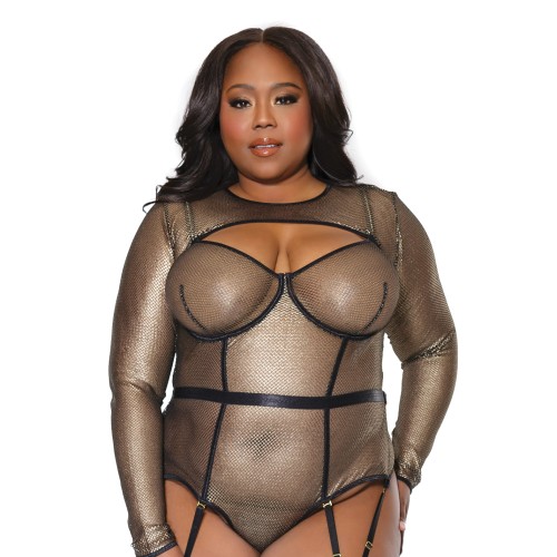 Holiday Metallic Fishnet Shrug Black Gold OS XL