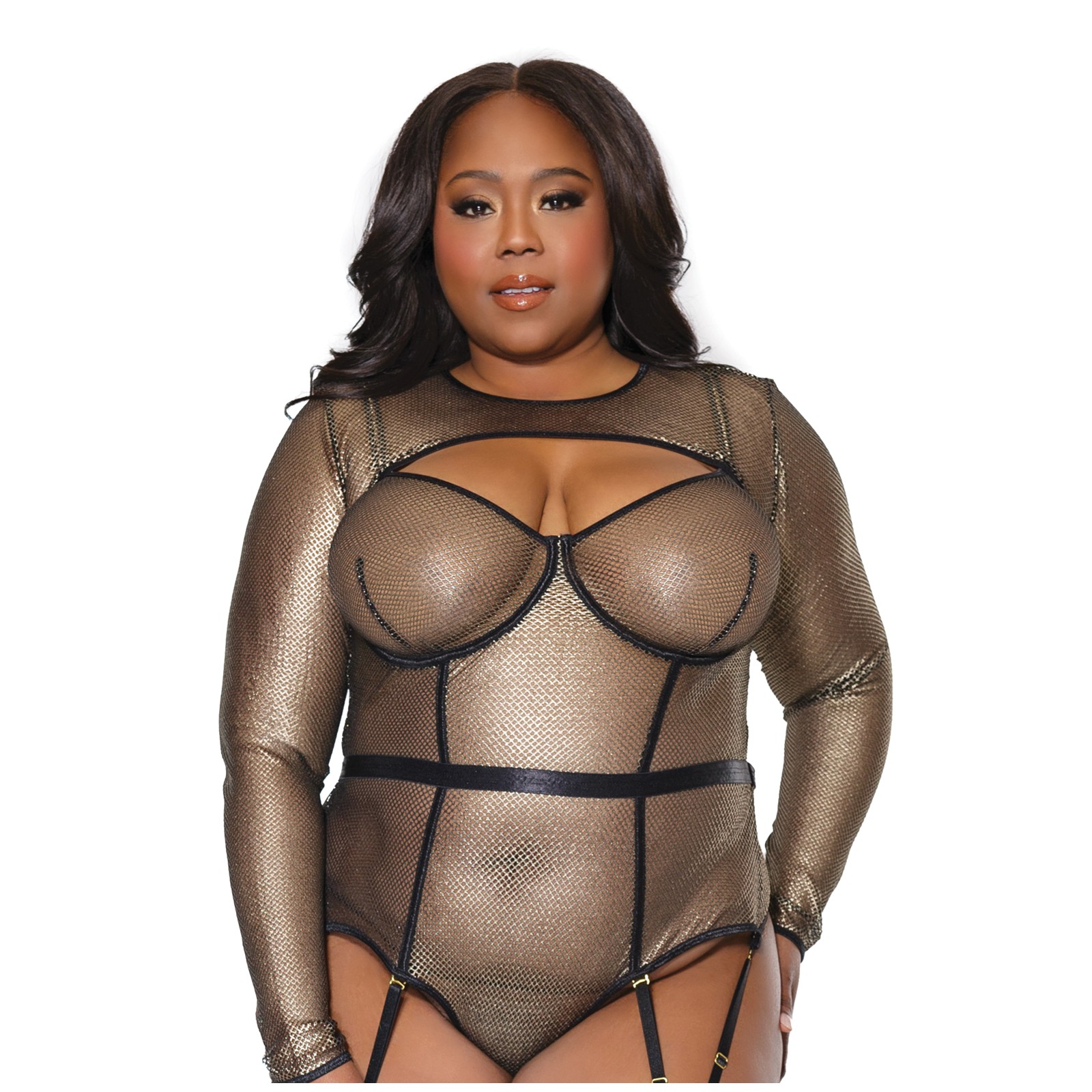 Holiday Metallic Fishnet Shrug Black Gold OS XL