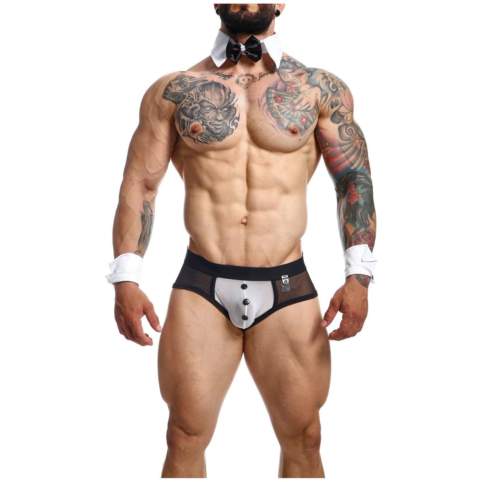 Male Basics MOB Maitre D Brief Bow French Cuffs Black White LG