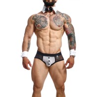 Male Basics MOB Maitre D Brief Bow French Cuffs Black White LG