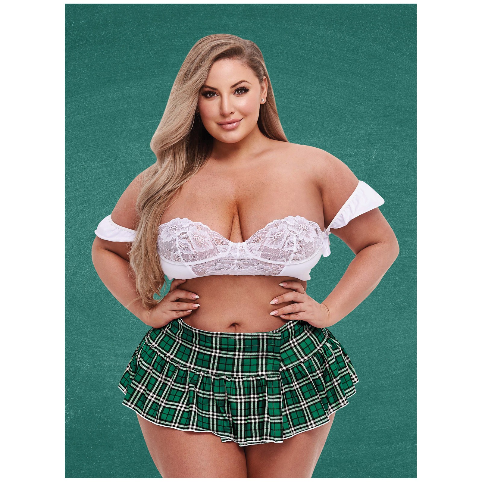 Conjunto de Bustier y Falda Escolar - Verde/Blanco