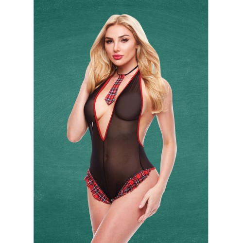 Teddy Escolar Crotchless Transparente Teacher's Pet - Negro/Rojo M/L