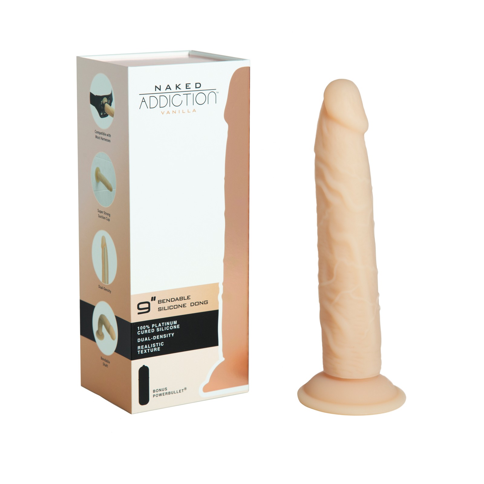 Dildo de Silicona de Densidad Doble Naked Addiction 9" - Vainilla