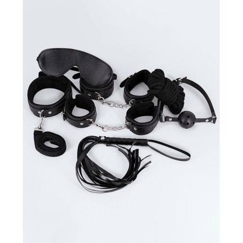 Set de Bondage Lust de 7 Piezas de Cuero PU - Negro