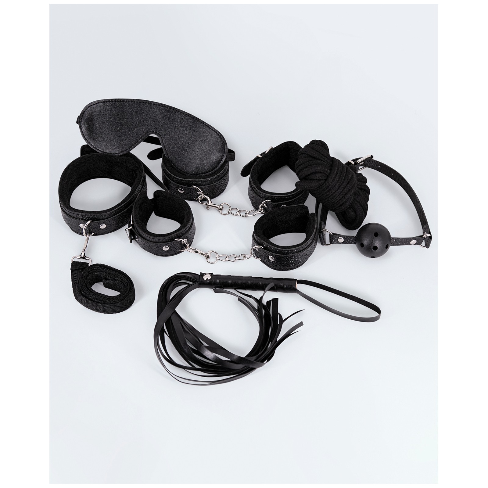 Set de Bondage Lust de 7 Piezas de Cuero PU - Negro