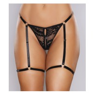 Tanga de Encaje Adore Say it with Garters Negro O/S