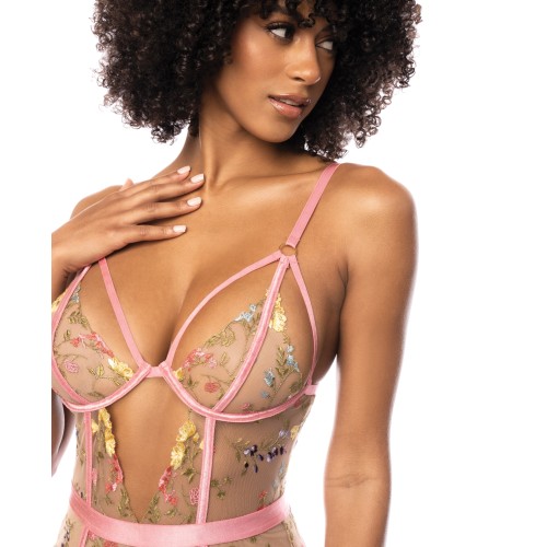 Floral Embroidered Teddy with Underwire - Pink