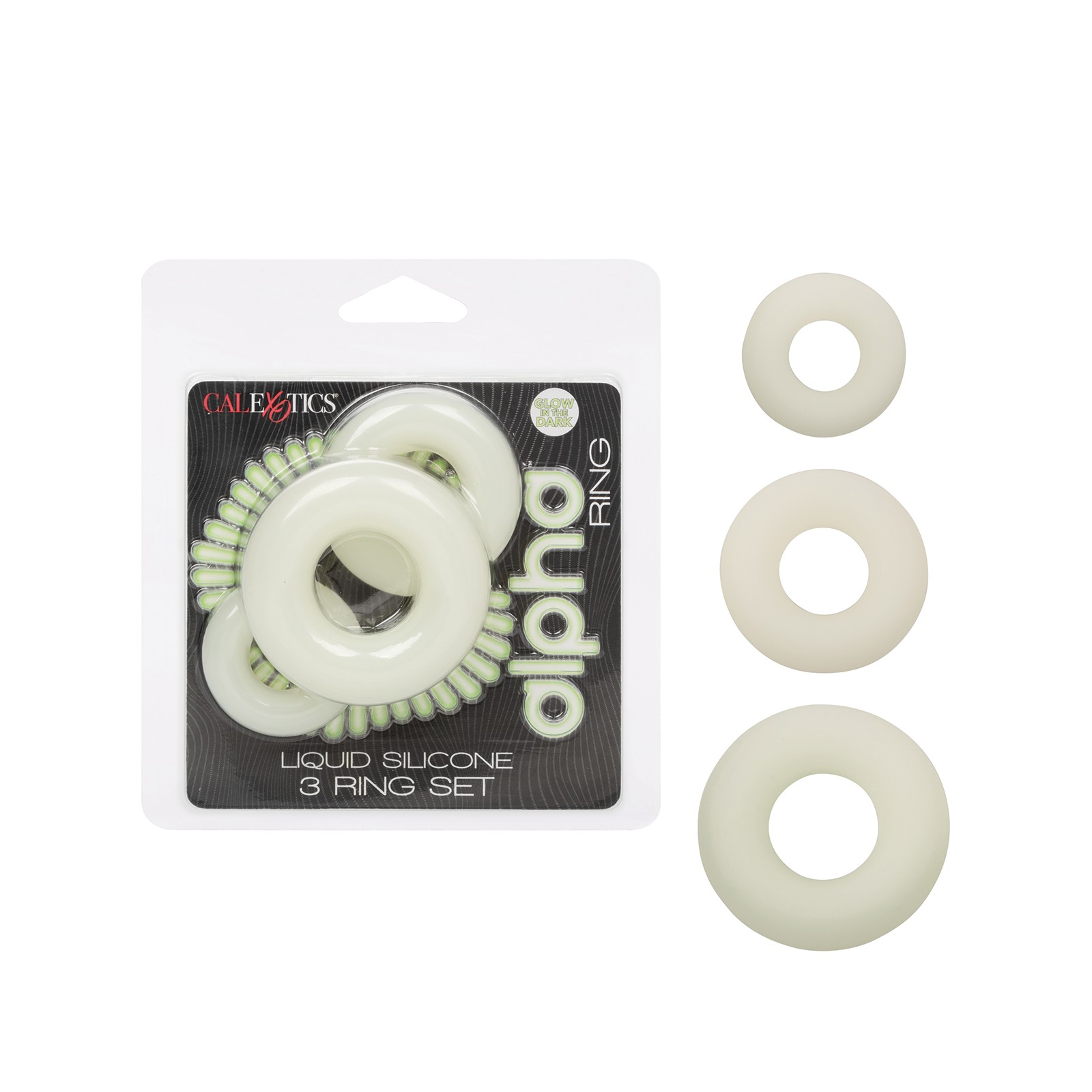 Alpha Liquid Silicone Glow in the Dark Cock Ring - Set of 3