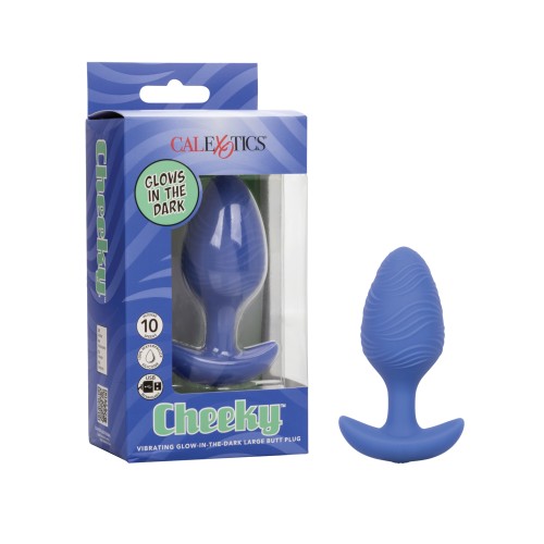 Cheeky Butt Plug Vibrante Brilla en la Oscuridad Grande Azul para Placer Intenso