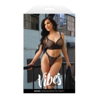 Vibes Baddie Long Line Bralette and Thong Set in Black