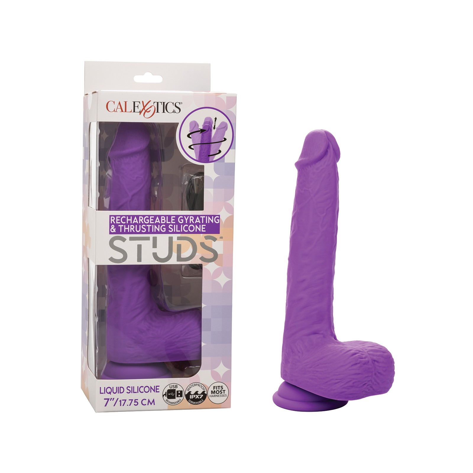 Rechargeable Gyrating Thrusting Vibrator Silicone Studs Purple