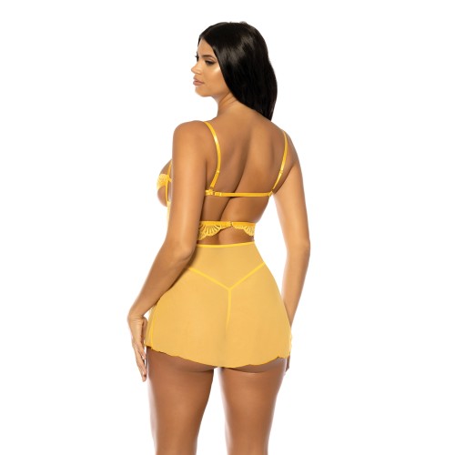 Hazel Peek-A-Boo Babydoll Set with G-String Yellow L/XL