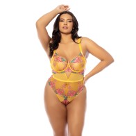 Elisabeth Unlined Underwire Embroidered Teddy - Yellow 1X