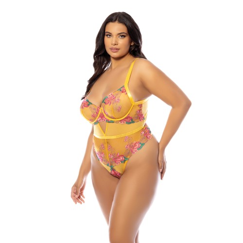 Elisabeth Unlined Underwire Embroidered Teddy - Yellow 1X