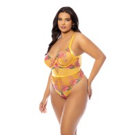 Elisabeth Unlined Underwire Embroidered Teddy - Yellow 1X