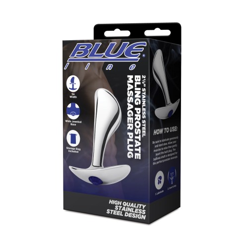 Blue Line Stainless Steel Bling Prostate Massager Plug - Luxury Pleasure