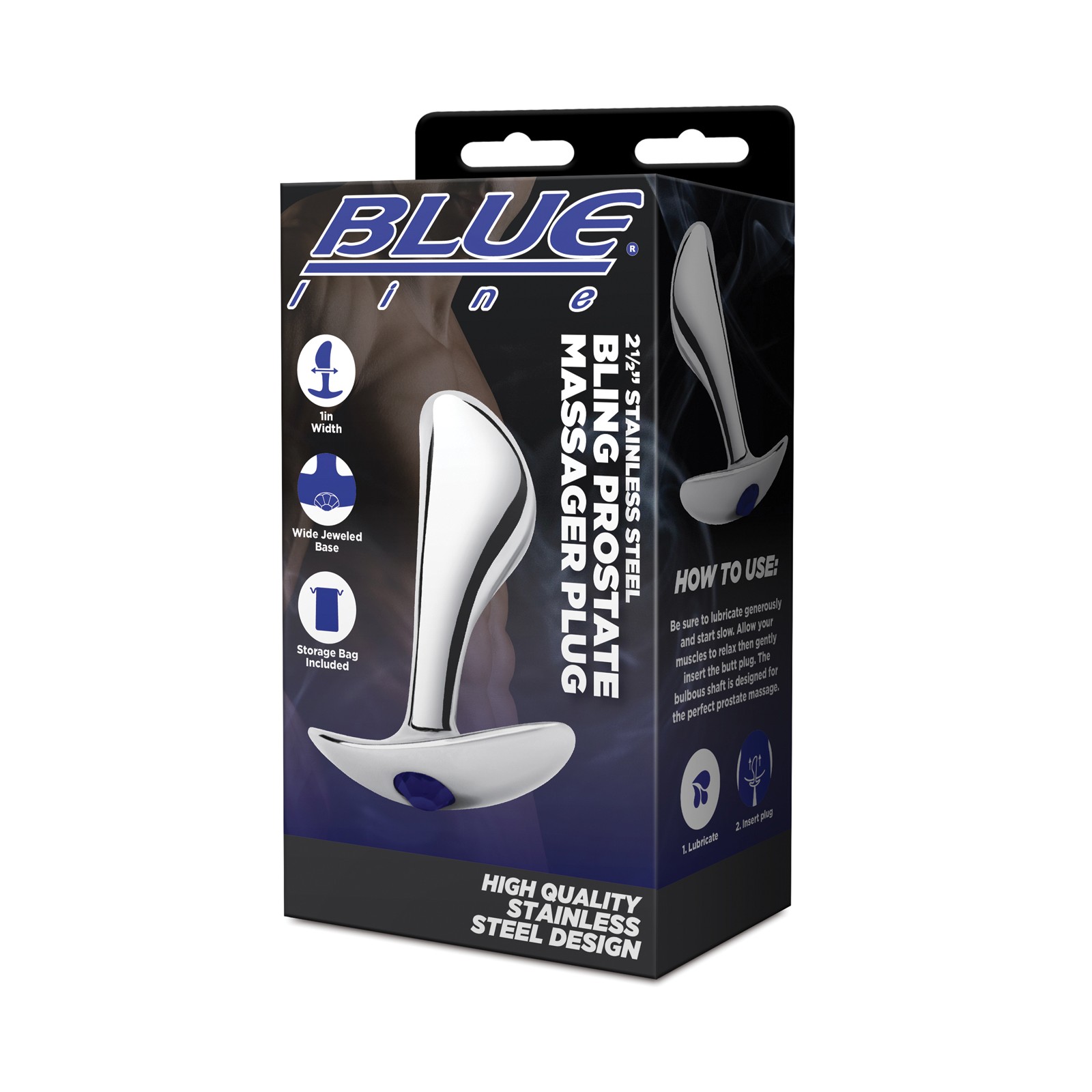 Blue Line Stainless Steel Bling Prostate Massager Plug - Luxury Pleasure