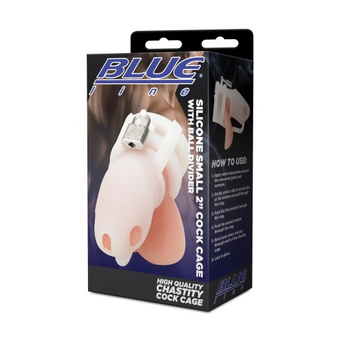 Blue Line Mini Cock Cage with Ball Divider White