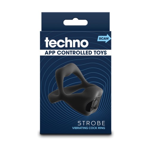 Techno Strobe App Controlled Vibrating Cock Ring - Black