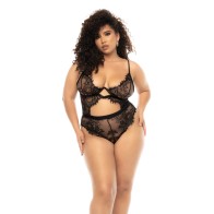 Floral Lace Underwire Teddy Black 1X/2X