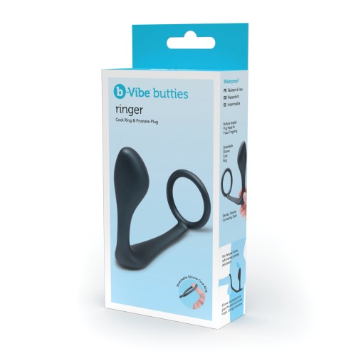 b-Vibe Butties Ringer Cock Ring and Prostate Plug Black