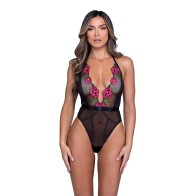 Peony Paradise Teddy in Black for Elegant Intimacy