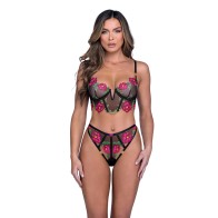 Peony Paradise Bralette & G-String Set - Black SM