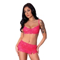 Get It Girl Lace Bra w/Skirt & Thong Set Pink S/M