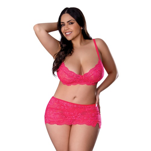 Get It Girl Lace Bra, Skirt & Thong Set - Pink